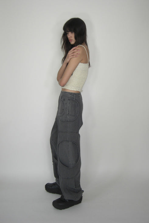 CIRCLE CUT-OUT DENIM PANTS -BLACK-
